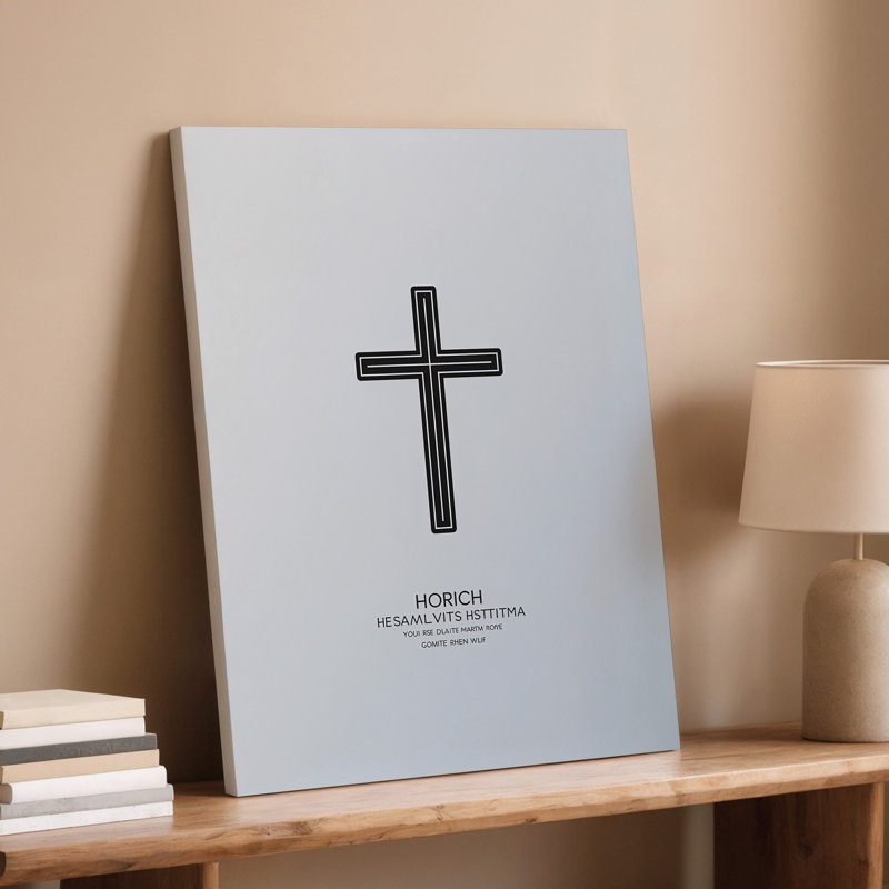 Toile, "Design a Minimalist Design", avec une simple croix noire centrée sur un fond gris pâle, H 14 po x l 11 po