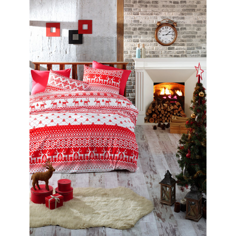 Ensemble de housse de couette 100% coton Denver, Rouge / blanc, Housse de couette 61 "x 87" + 2 pièces supplémen
