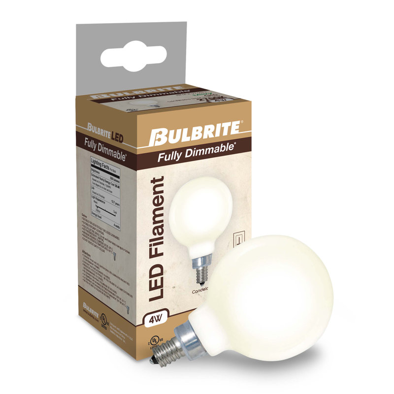 4 Watt (40 Watt Equivalent), G16 LED, Milky Dimmable Light Bulb, (2700K) E12/Candelabra Base