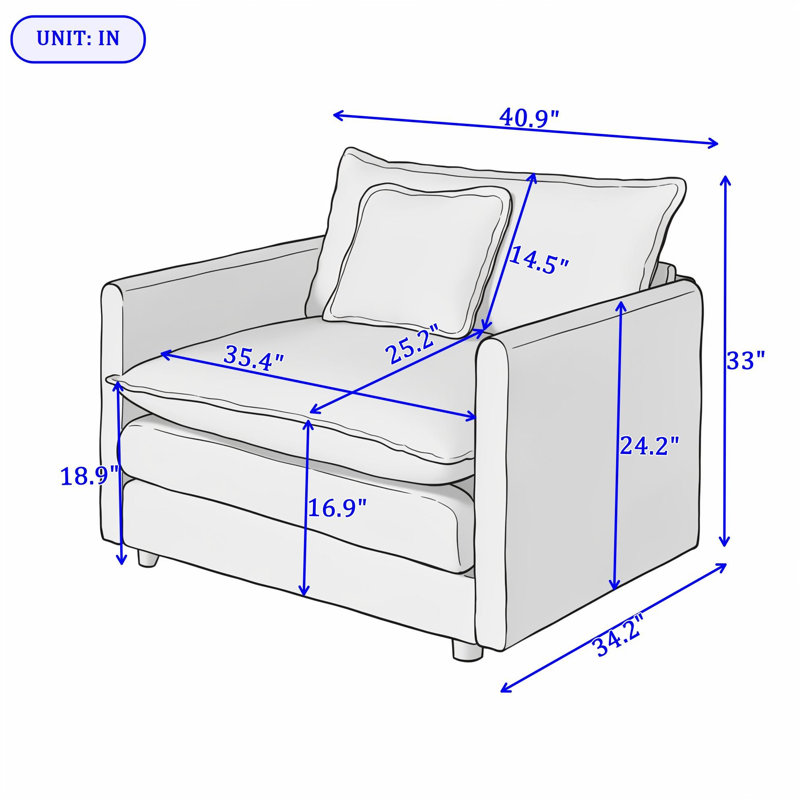Upholstered Armchair with Toss Pillow, White