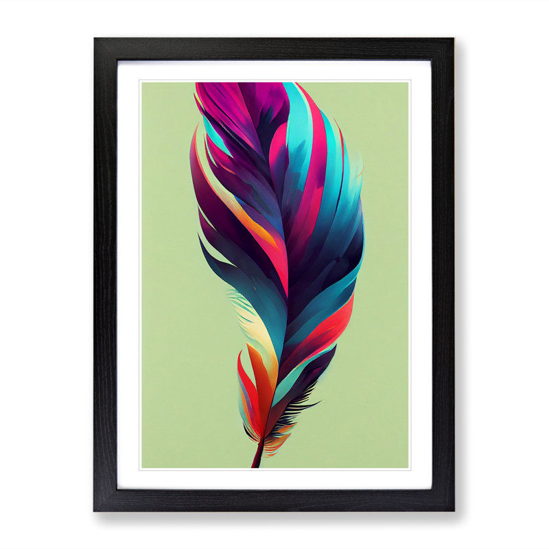 Colourful Feather No.3 - Print, 66cm H x 48cm W x 2cm D, Black Framed, White