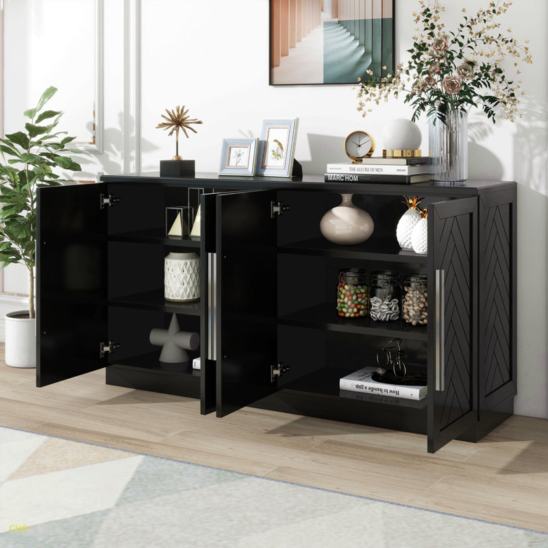 Buffet avec rangement, armoire avec tablettes et poignées réglables pour la cuisine, la salle à manger et le salon