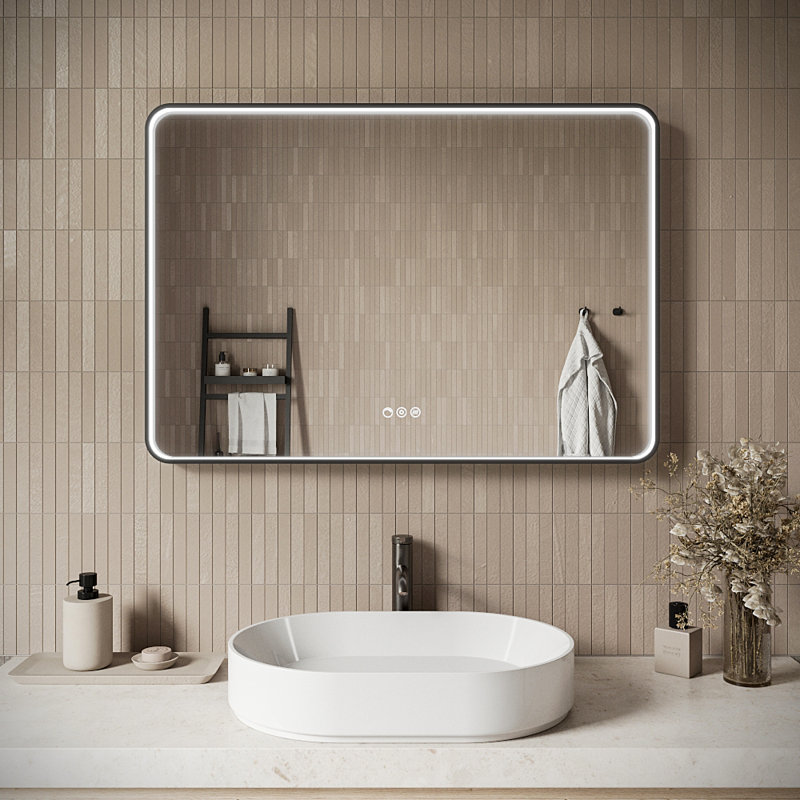 Streamline Rectangular Framed LED Bathroom Vanity Mirror with Defogger, Dimmability, Colour Temperature Change