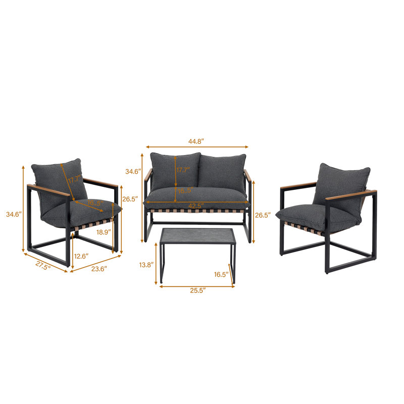 Ensemble de conversation d'extérieur Tapasi, chaises longues de patio avec coussins et table de bout, 3
