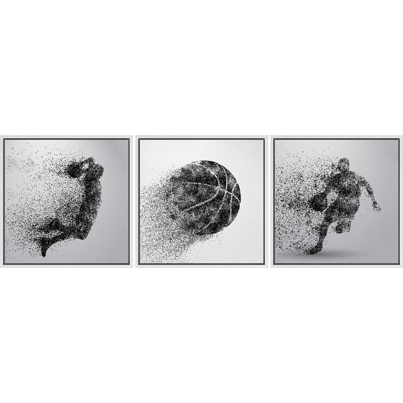 «Sport Play Basketball on Canvas», reproduction de 3 pièces, H 16 po x l 48 po, Cadre flottant blanc