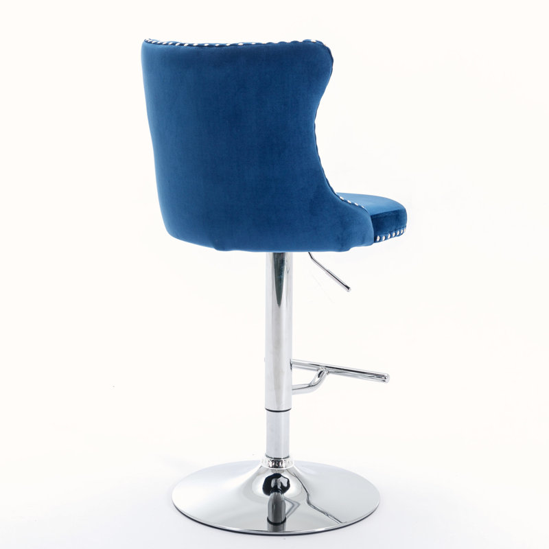 Kennasyn Swivel Upholstered Adjustable Height Counter Stool, Chrome/Blue