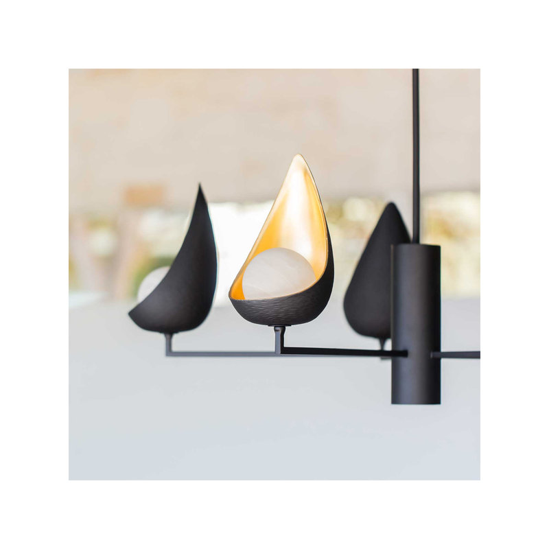 Ren Matte Black 5-Light Geometric Chandelier with Faux Alabaster Globes