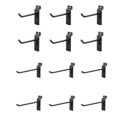 Jifram Extrusions, Inc. 11000284 Easy Living Easy Wall Bag of Six 4 in. & Six 6 in. 45 Degree Black Metal Slatwall Hooks with Stabalizer & Double