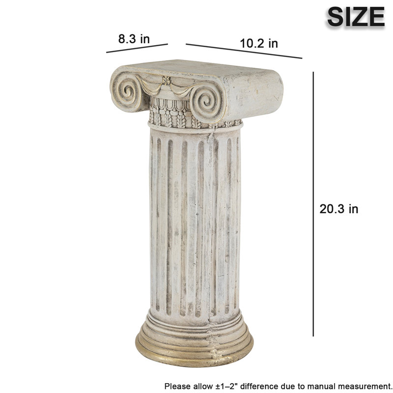 Pied de table en magnésium blanc antique, 26 x 21 x 52 cm, avec colonne cannelée et base dorée.