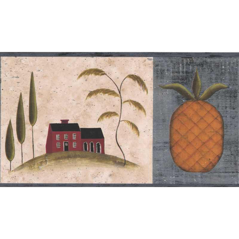 Bordure de papier peint rétro maison rétro sur ananas, L 180 po x l 84 po