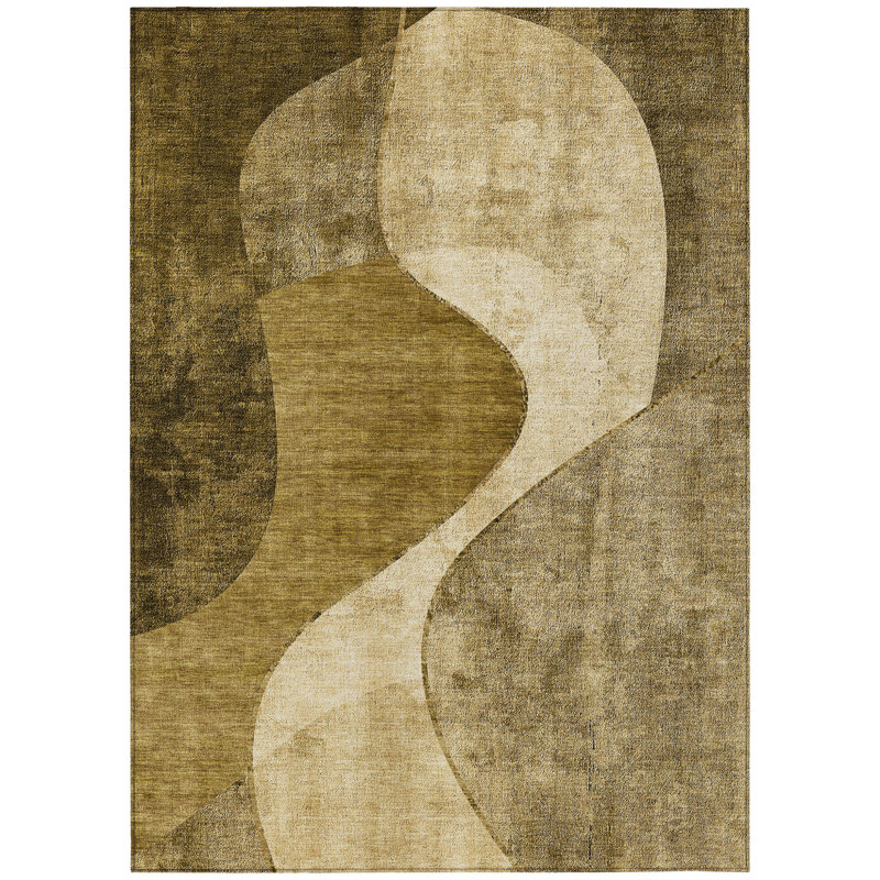 Tapis extérieur lavable abstrait beige et ivoire 5 pi x 8 pi