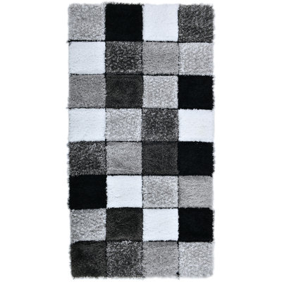 Shaggy Blocks High Pile Rug - Black