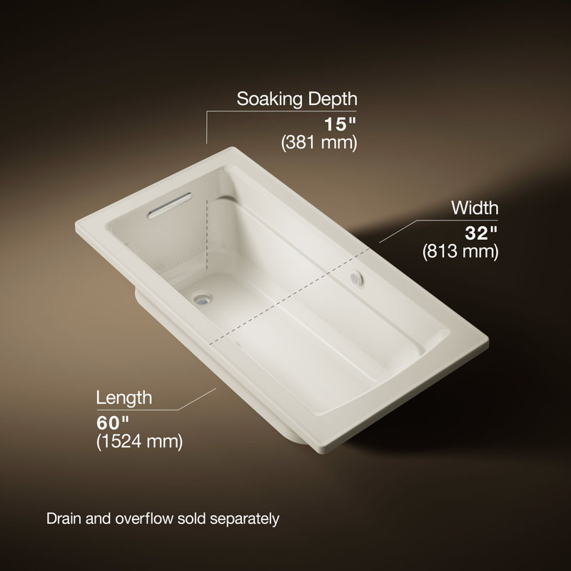 Archer® 60-in X 32-in Drop-in Heated Bubblemassage Air Bath with Bask Heated Surface, Biscuit