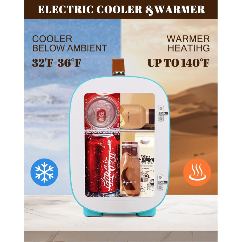 4L Mini Fridge For Bedroom & Skincare â€“ Portable 6-Can Cooler & Warmer, AC/DC Powered For Camping, Dorm, Office, Car, Blue