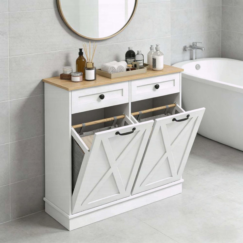 Tilt-Out Laundry Hamper Cabinet with Removable Baskets
