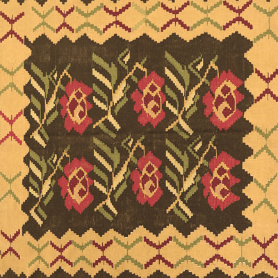 Tapis oriental en laine / polyester tissé à la machine en noir / rouge