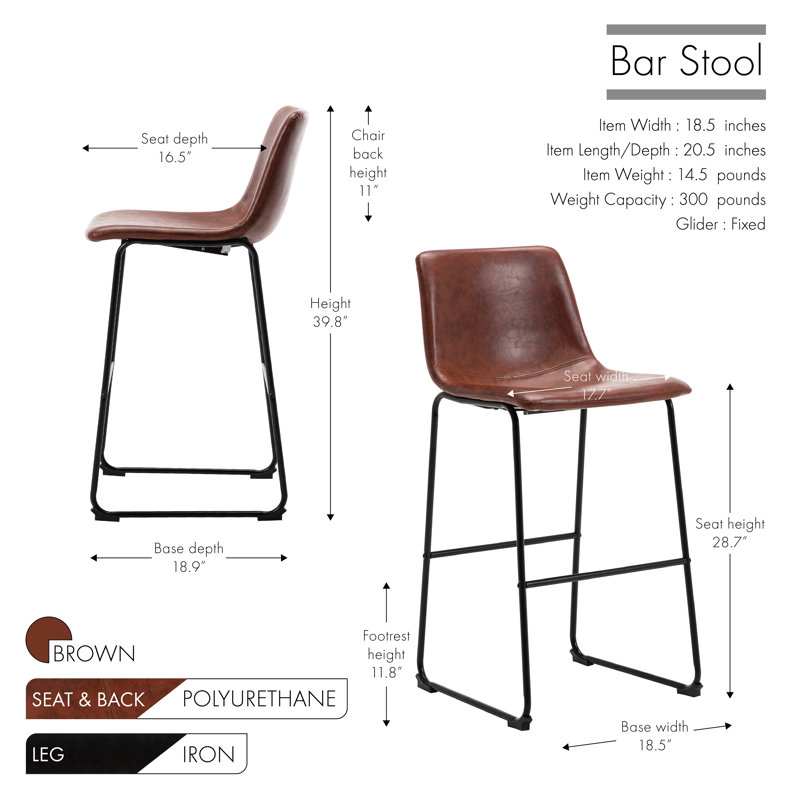Tabouret Kaylee, Brun, Tabouret de bar (siège d'une hauteur de 28,7 po)