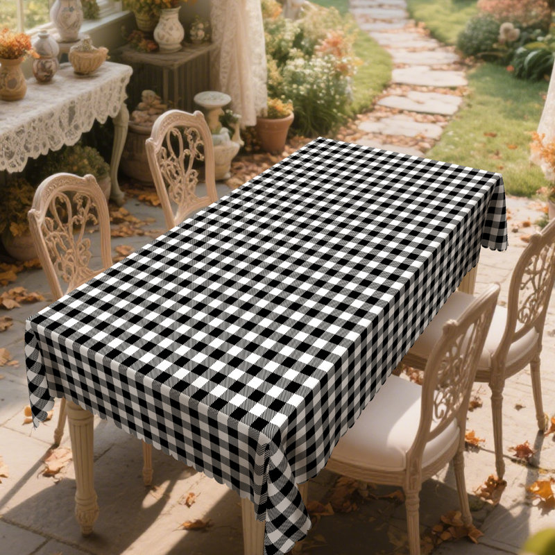 1pc Black and White Grid Printed Tablecloth, Round & Rectangle Tablecloth, Holiday Party Tablecloth, Outdoor Decoration Round Tablecloth, Kitchen Accessories, Rural Farmhouse Tablecloth Gifts