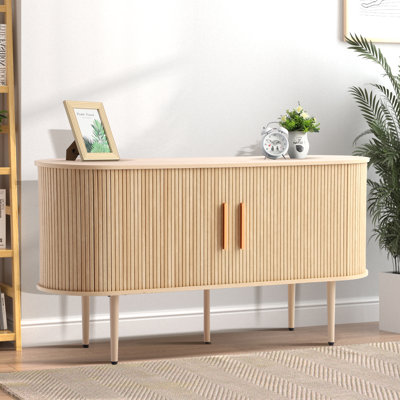 55" Sideboard Buffer Cabinet with Fluted Slide Doors,Tambour Storage Cabinet with Shelves by George Oliver