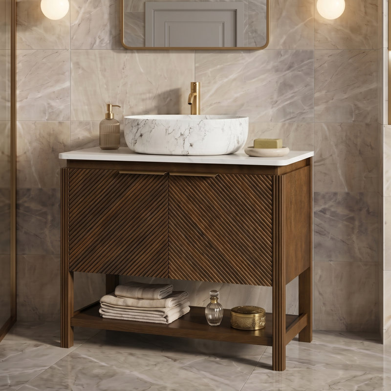 Meuble-lavabo autoportant 36 po avec portes 3D texturées Linea, Rectangle, L 36 po