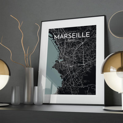 Marseille City Map In Midnight - No Frame Print