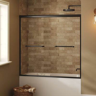 56" - 60" W x 58" H Double Sliding Semi-Frameless Shower Door with 1/4" Tempered Clear Glass, Matte Black