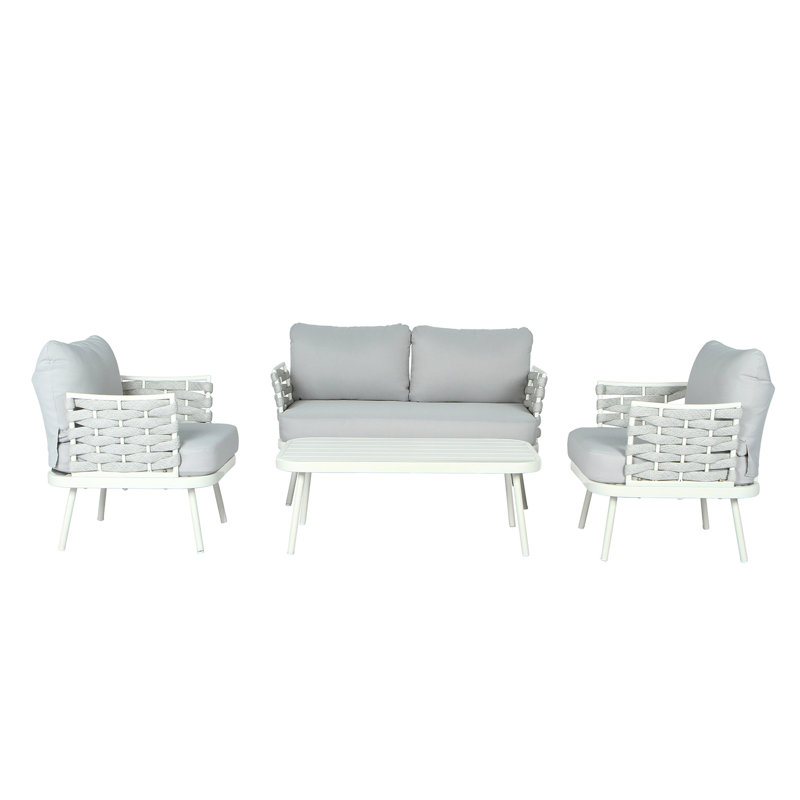 Mariano Steel 4-Pieces Coversation Set, Off White+Grey, Gray, Off White