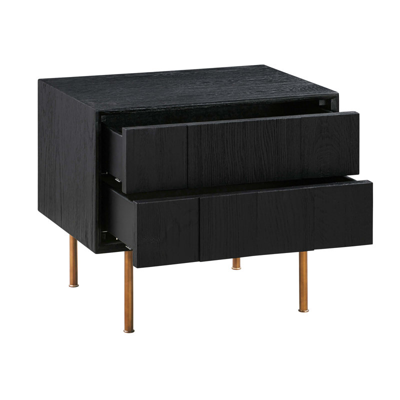2 Drawer Nightstand In Black Brushed Oak And Bronze