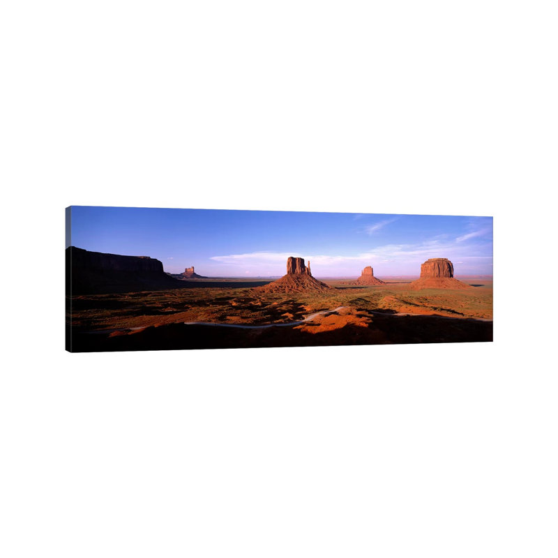 Daytime Shadows Near The Mittens & Merrick Butte, Monument Valley, Navajo Nation, Arizona, USA - Wrapped Canvas Panoramic Print