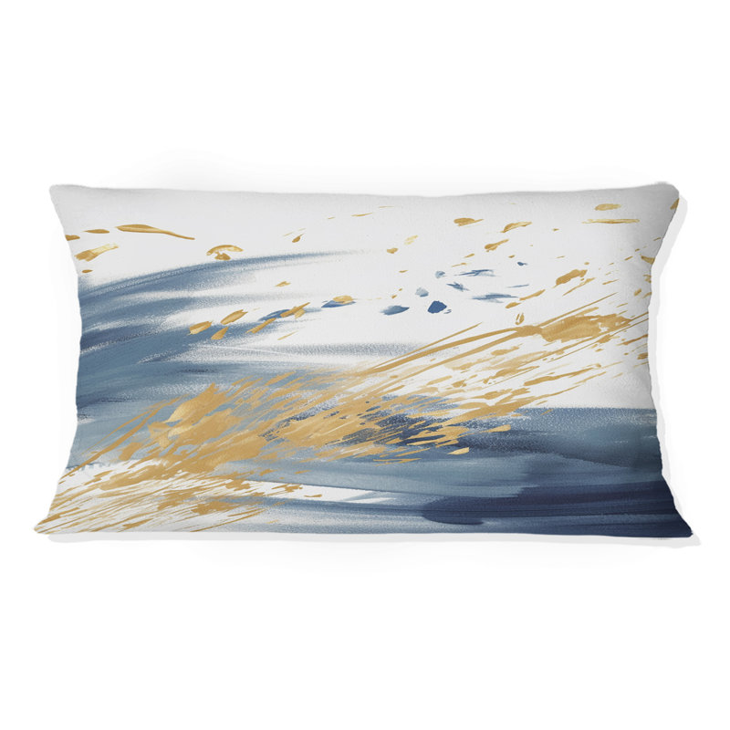 Coussin décoratif bleu foncé et doré à motif abstrait fractal IV