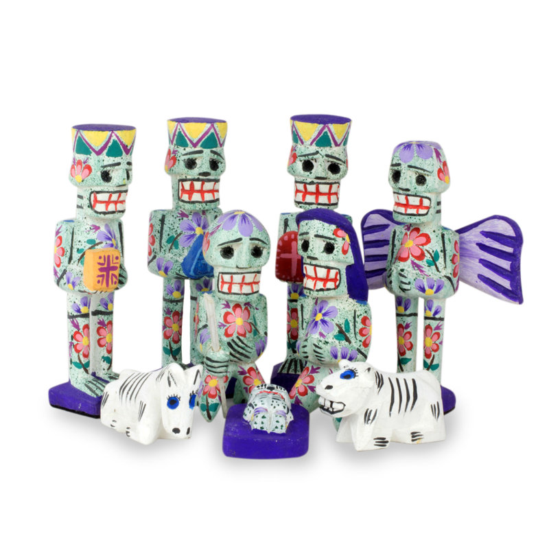 9 Piece Artisan Crafted Day of The Dead Theme Nativity Scene Set