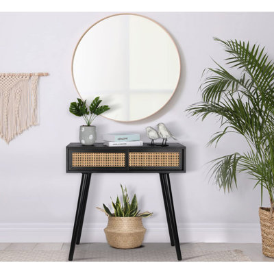31" Console Tables For Entryway, Vanity Desk Rattan Dresser Side Table Black Entry Table Narrow Console Table Modern Hallway Table Boho Sofa Table
