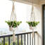 Ensemble de 4 cintres de jardin suspendus en corde de coton tissée à la main avec pot de fleurs et pampilles, 41 po, beige