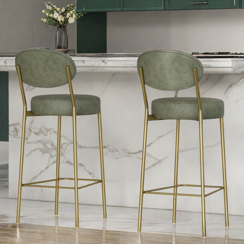Keondric de 2 tabourets de bar avec cuir d'unité centrale, structure en métal et pieds, Vert