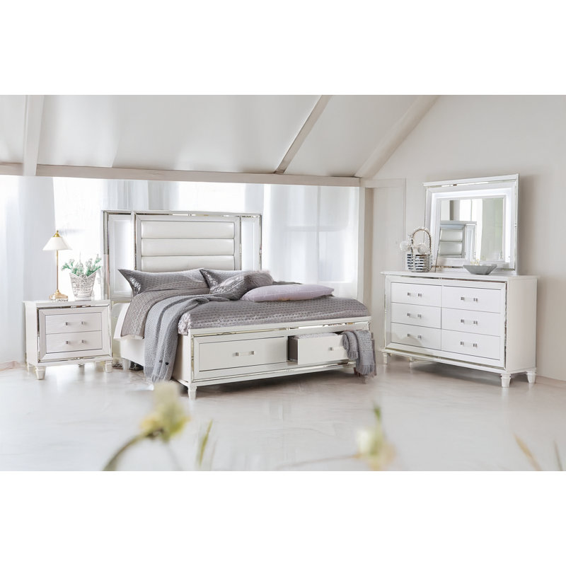 Ensemble de chambre avec lit tapissier Felix, Silver, Très grand