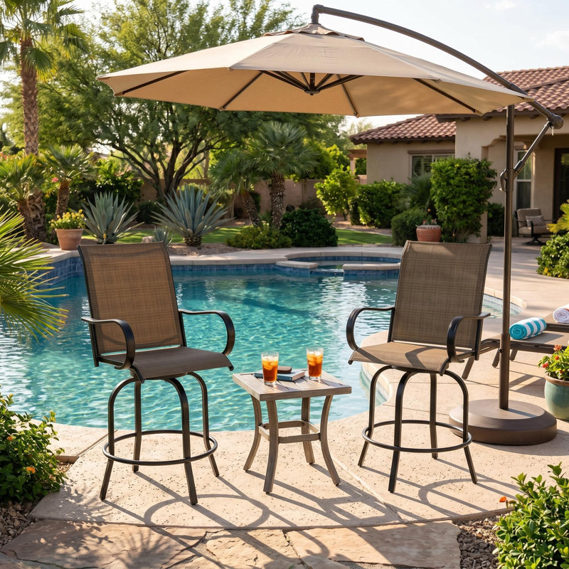Ensemble de 2 tabourets de bar pivotants avec dossier haut et accoudoirs pour patio, terrasse, jardin, Brun