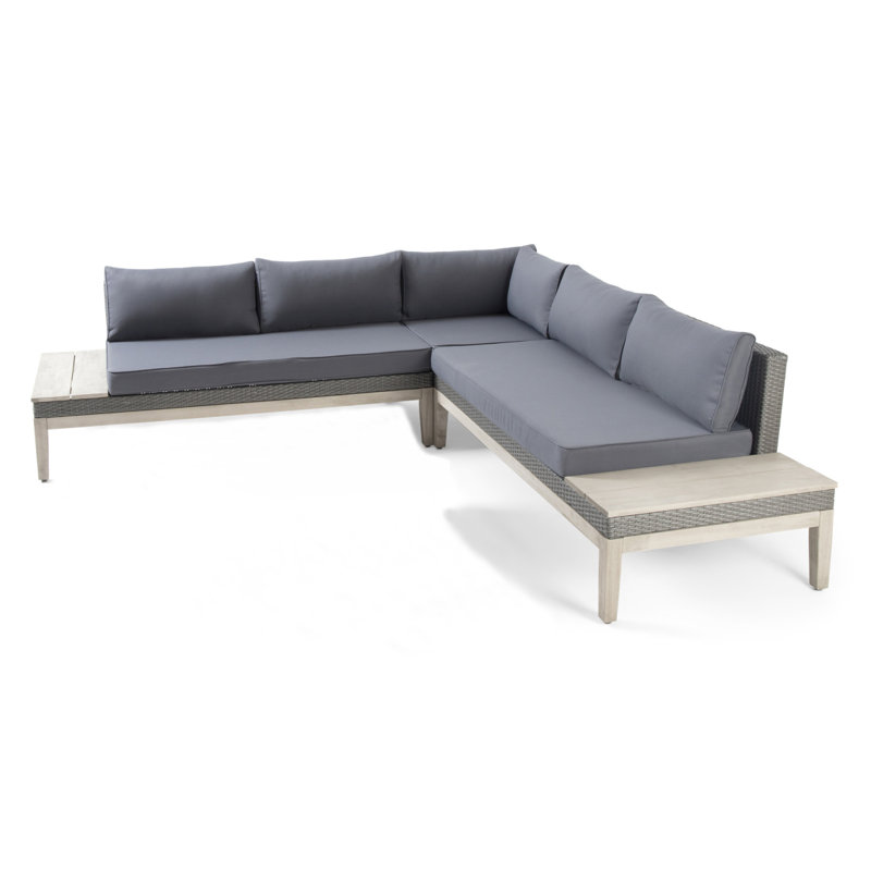 Ensemble de canapé modulaire d'extérieur 3 pièces en bois d'acacia et en osier