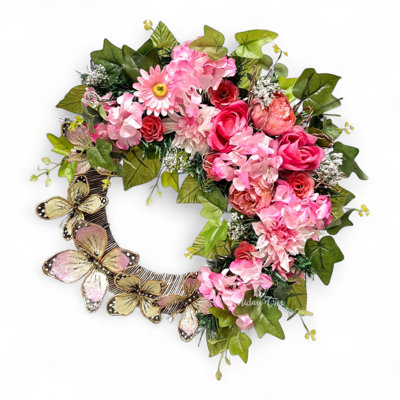 Couronne florale 23 po avec papillon