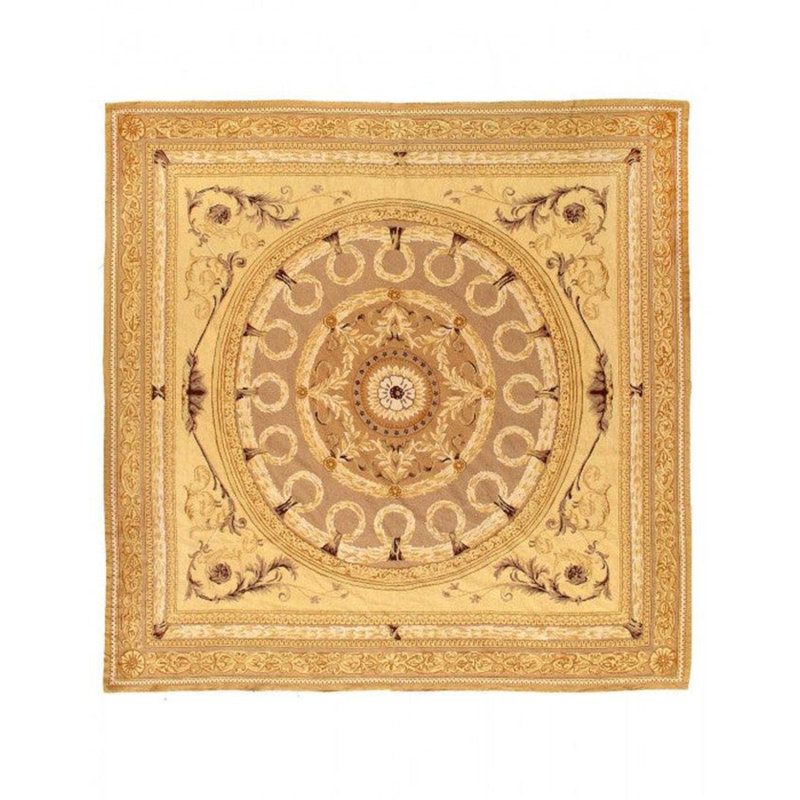 Tapis oriental beige / brun en coton / laine 9 pi 8 po x 9 pi 8 po Rien