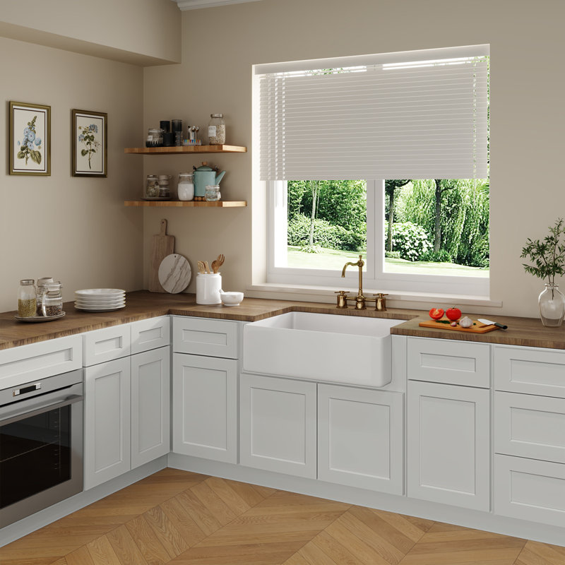 Ready-to-Assemble Kitchen Sink Base Cabinet, 34.5" H x 36" W x 24" D, Shaker Dove