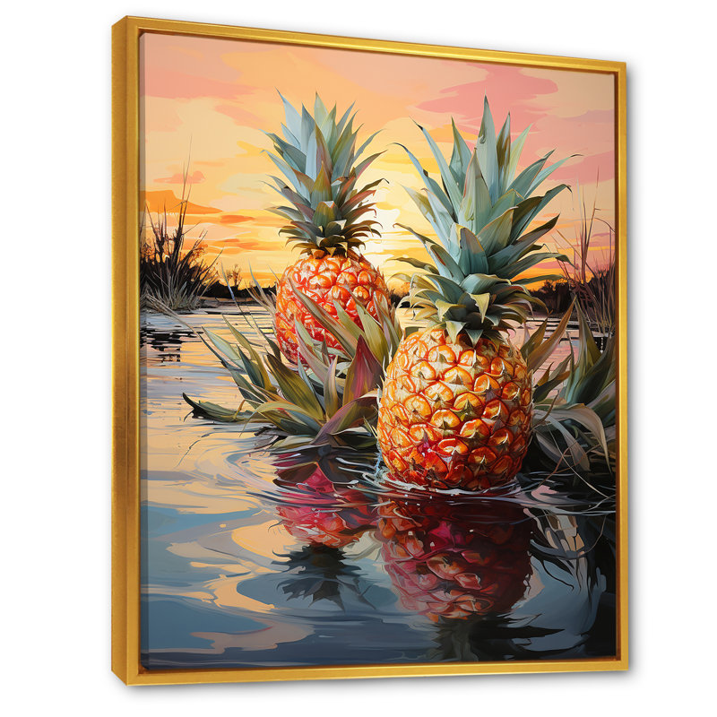 " Sunny Pineapple Serenade Lakeside ", Gold Floater Framed, 20" H x 12" W x 1" D