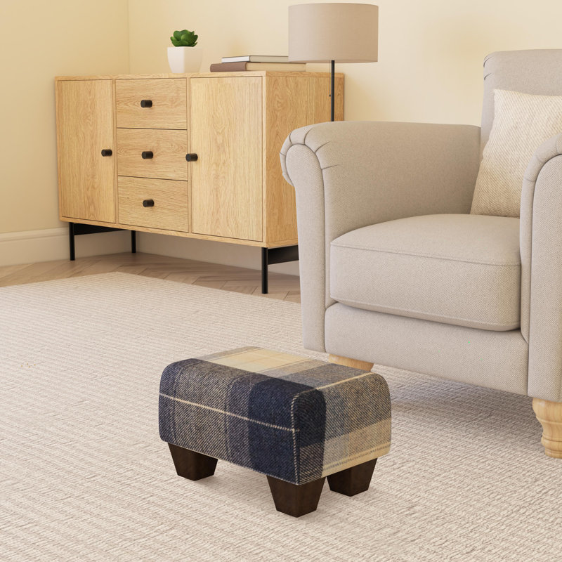 Subramanya Natural Wood Chunky Legs - Tartan - Navy Blue, Mahogany