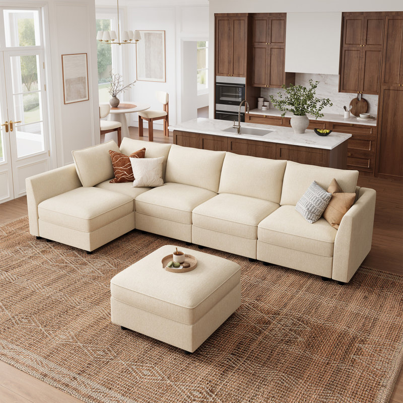 Canapé-lit modulaire en L Tremee, Polyester beige