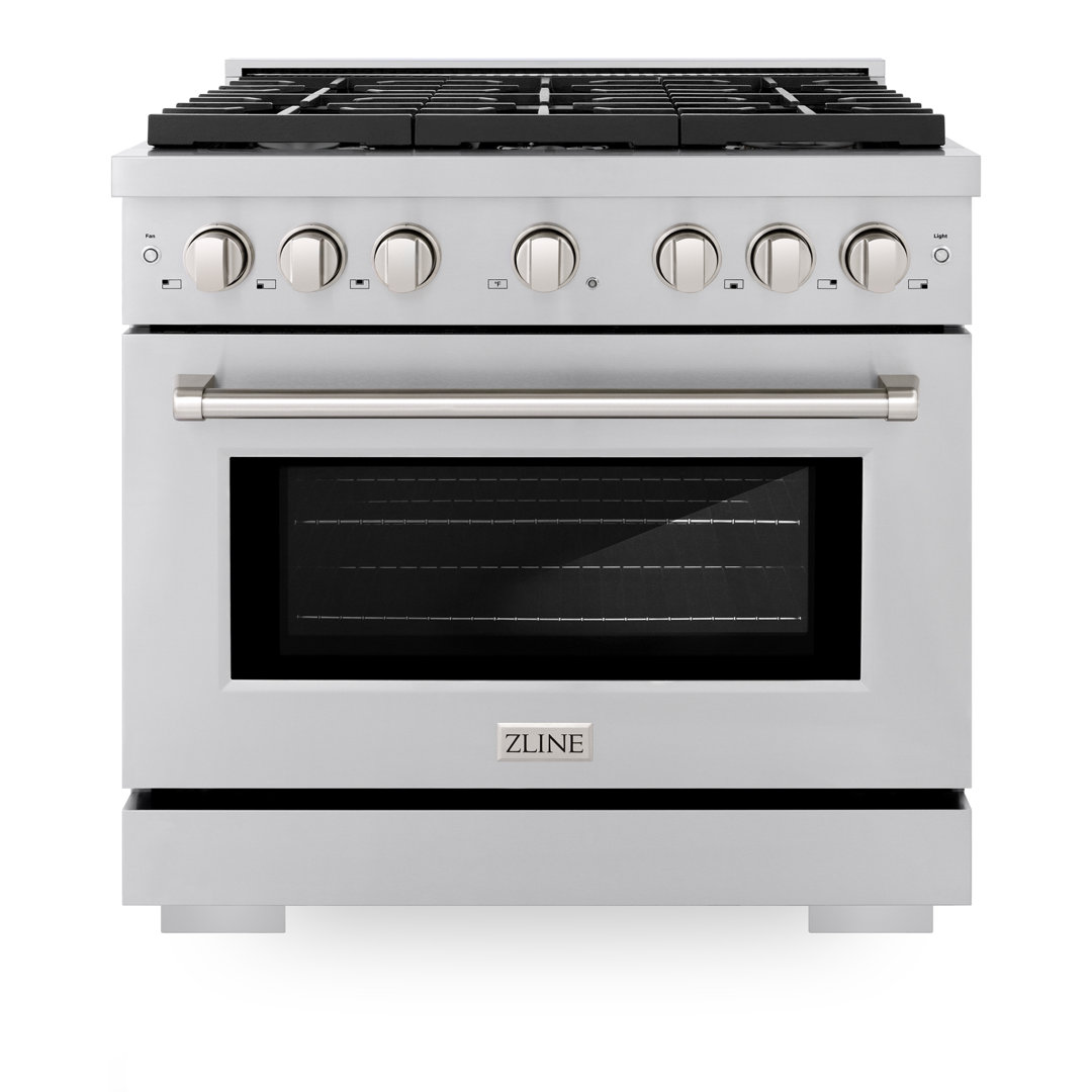 ZLINE 36 in. 5.2 cu. ft. Paramount Dual Fuel Range with 6 Burner Gas Cooktop and Electric Convection Oven in Stainless Steel (SDR36) ZLINE