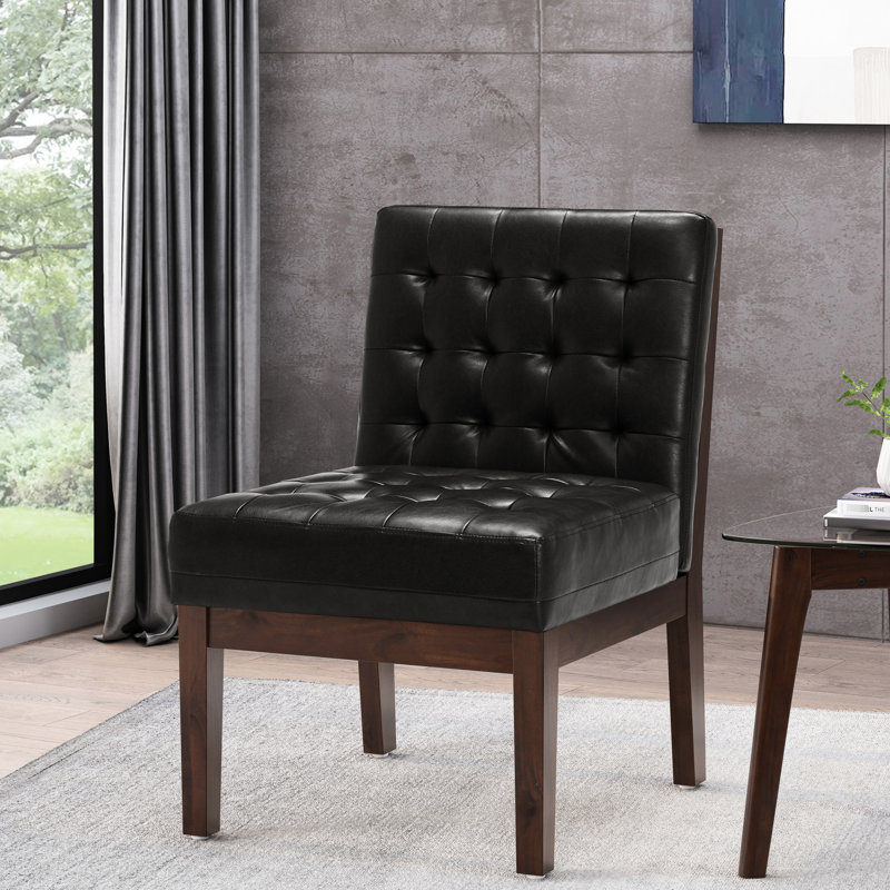 Chaise d'appoint chic avec surpiqûres gaufrées et pieds en bois d'hévéa, noir, élégant 28,73 po x 22,7 po, 22,7 po, Noir