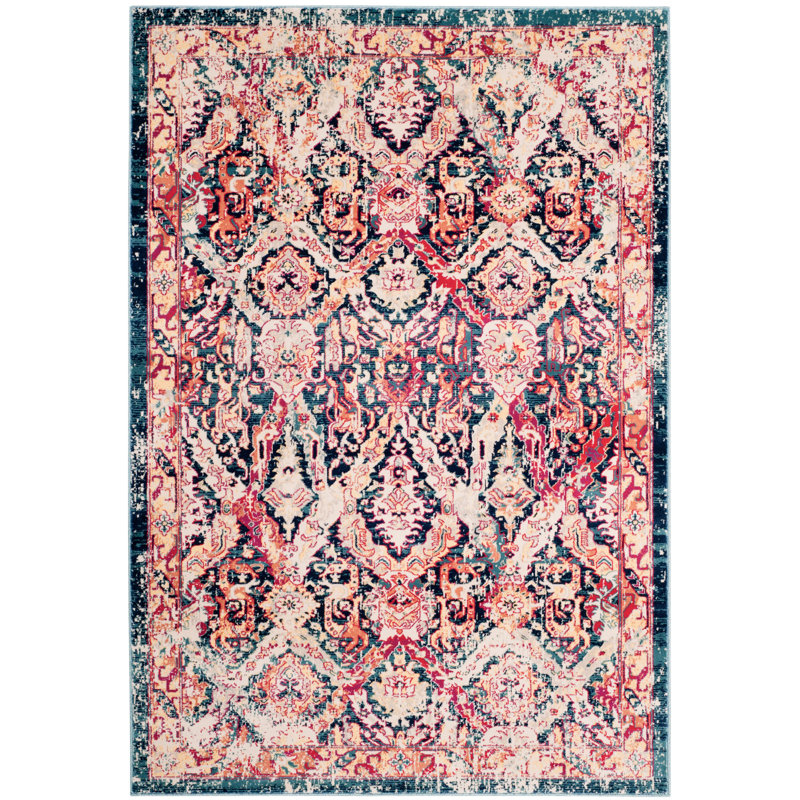 Tapis oriental bleu / fuchsia Annette, Rectangle 5 pi 1 po x 7 pi 6 po