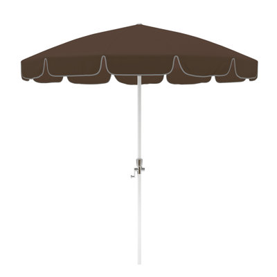 Parasol de patio blanc 8,5 pi avec nervures en fibre de verre et col inclinable en brun baie Sunbrella