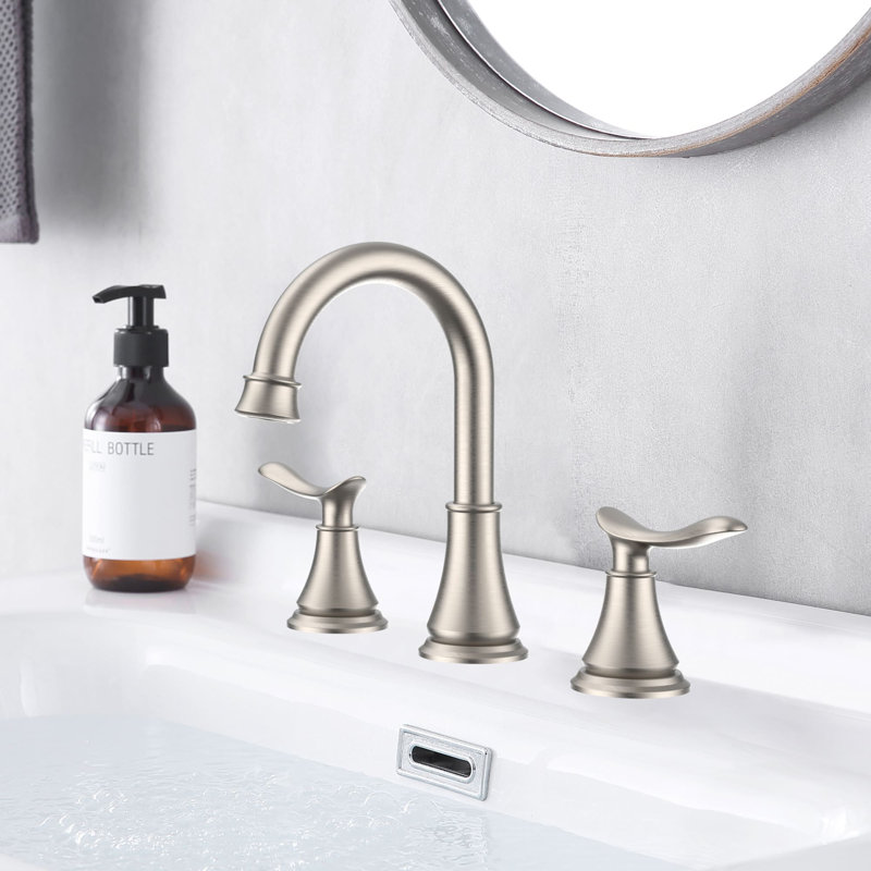 Widespread 2-handle Bathroom Faucet with Drain Assembly, Brushed Nickel