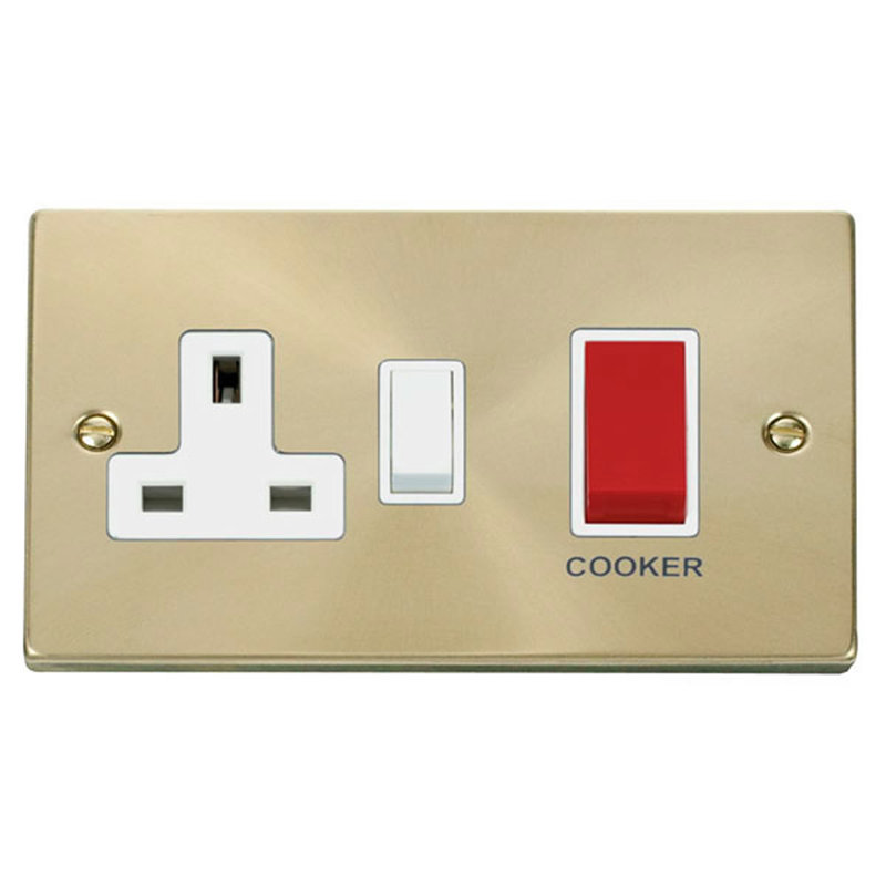 Satin Brass Cooker Control 45A With 13A Switched Plug Socket
