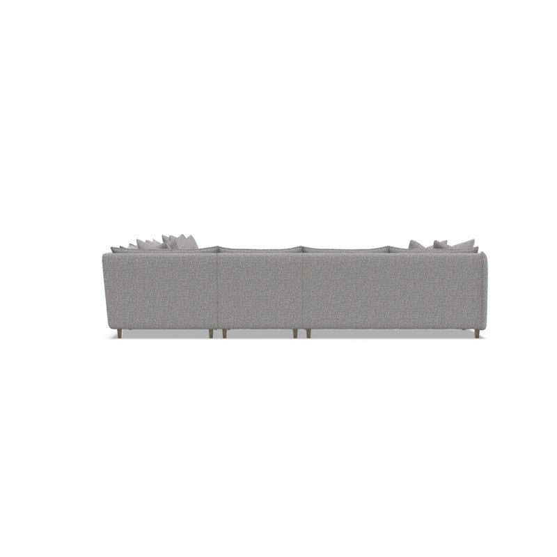 Joli Sectional, Light Gray Polyester, 32.5" H x 137.5" W x 137.5" D, Dark Brown Wood